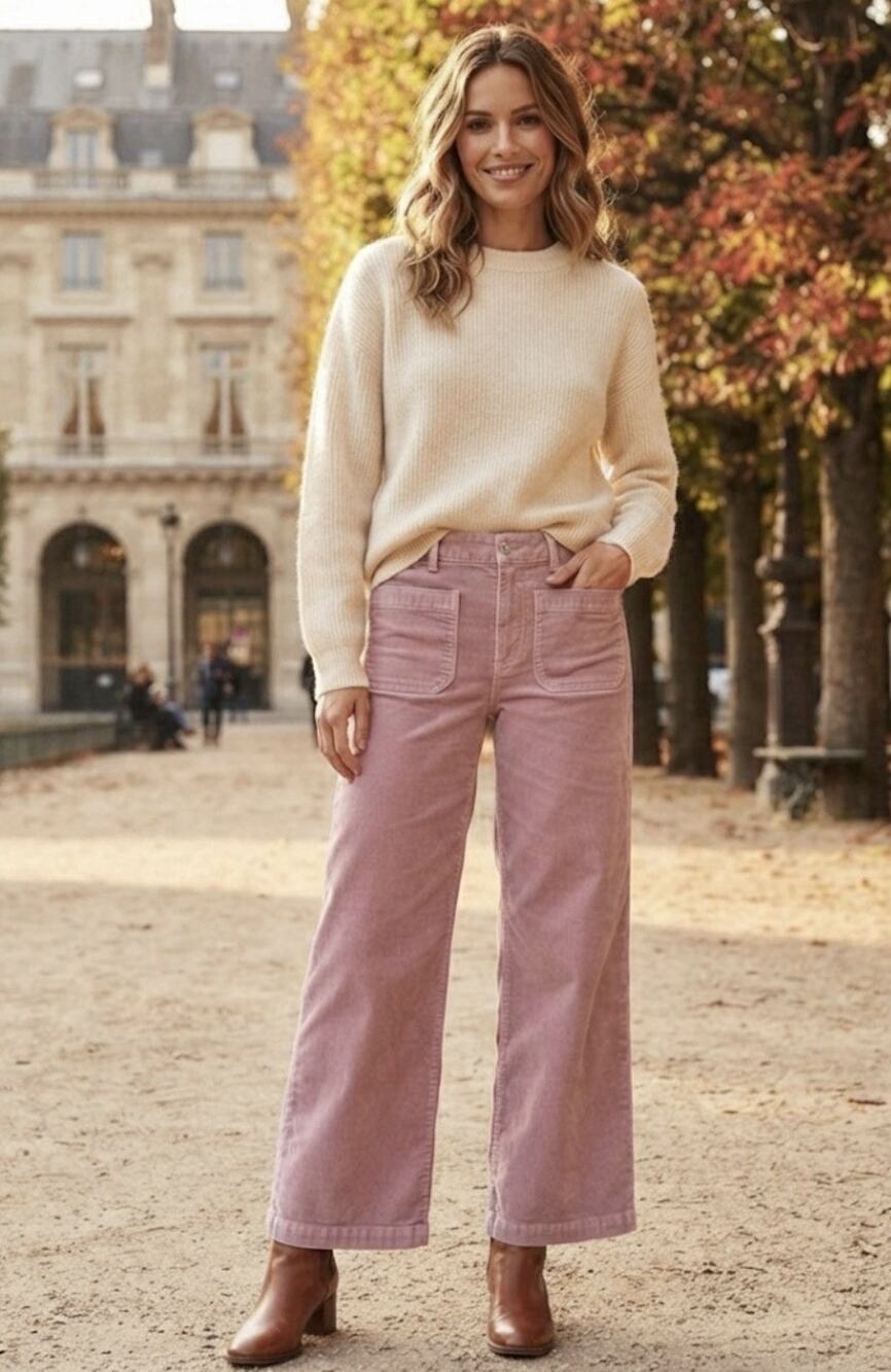 American Eagle Pink Wide Leg Patch Pocket Baggy Corduroy Pants 10 Elastic Waist